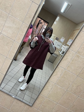 「Carhartt（カーハート）のアイテム（Tシャツ/カットソー、レッド系）」を使った、ﾅｷﾞさん（レディース・148cm）の冬コーディネート