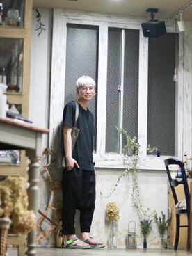 「RICK OWENS」｜「アイテム（サンダル）」を使った、「さぜ」さん（メンズ・168cm）の夏コーディネート