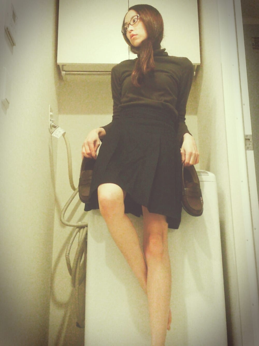 「UNIQLO、眼鏡、茶色、HARUTA、ootd、outfit、MICHAEL KORS」｜「HARUTAの👞（ローファー、ブラウン系）」を使った、ℳ ҽ ๓ ï .さん（レディース・168cm）の冬コーディネートの1枚目の写真