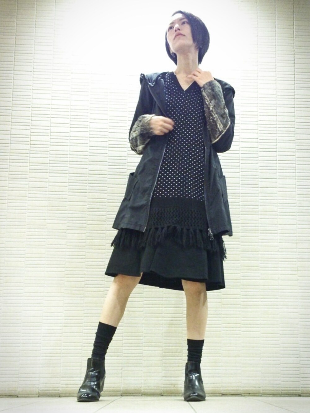 「ニット、ブラック、黒、オールブラック、MIHARAYASUHIRO、ZARA、JURIANO JURRIE、秋コーデ、おしゃれさんと繋がりたい、♥&⊕ありがとう」｜「MIHARAYASUHIROの👗（ニット/セーター、ブラック系）」を使った、ℳ ҽ ๓ ï .さん（レディース・169cm）の秋コーディネートの1枚目の写真