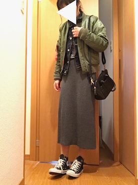 「CONVERSE（コンバース）のCONVERSE ALL STAR　ハイカットスニーカー（スニーカー）」を使った、Kanaさん（レディース・160cm）の冬コーディネート