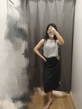「UNIQLO（ユニクロ）のアイテム（タンクトップ、グレー系）」を使った、Megan__lさん（レディース・159cm）の夏コーディネート