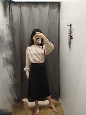 「UNIQLO（ユニクロ）のアイテム（スカート、ブラック系）」を使った、Megan__lさん（レディース・159cm）の夏コーディネート