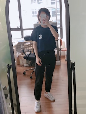 「PULL&BEAR（プルアンドベア）のアイテム（チノパンツ）」を使った、皮卡丘丘さん（レディース・155cm）の夏コーディネート