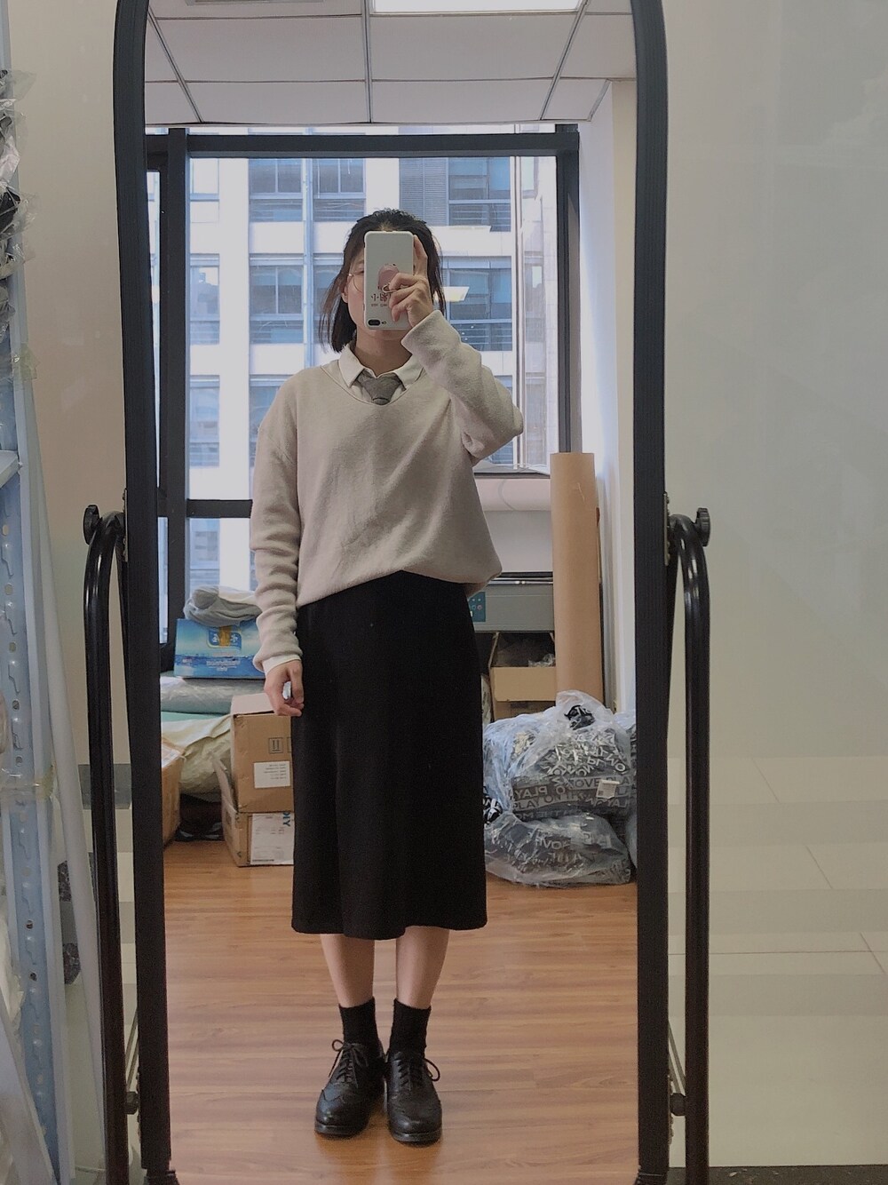 「ootd」｜「忘记了のアイテム（スカート、ブラック系）」を使った、皮卡丘丘さん（レディース・155cm）の冬コーディネートの1枚目の写真