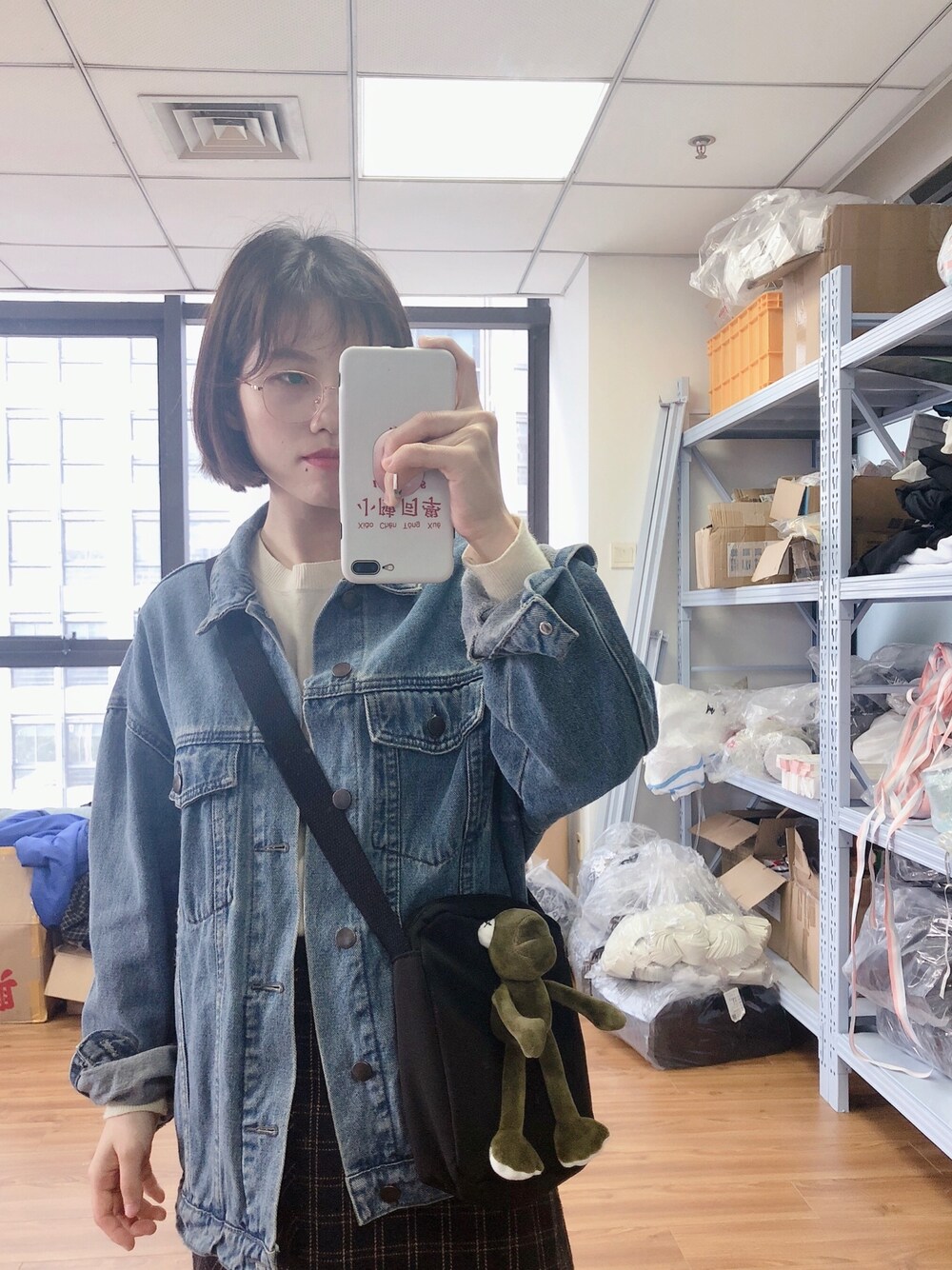「ootd」｜「H&Mのアイテム（デニムジャケット、ブルー系）」を使った、皮卡丘丘さん（レディース・155cm）の冬コーディネートの1枚目の写真