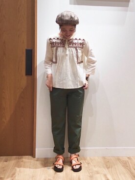 「coenスタッフスタイリング」｜「アイテム（ハンチング/ベレー帽）」を使った、coen まつもとさん（レディース・163cm）の夏コーディネート