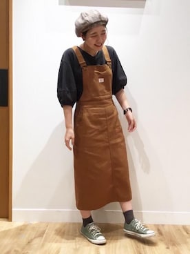 「coenスタッフスタイリング」｜「アイテム（ハンチング/ベレー帽）」を使った、coen まつもとさん（レディース・163cm）の夏コーディネート