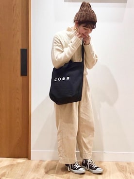 「coen」｜「アイテム（ニットキャップ/ビーニー）」を使った、coen まつもとさん（レディース・163cm）の冬コーディネート