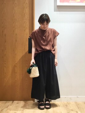 「coen（コーエン）のシーグラスミニかごバッグ（バスケット）（かごバッグ）」を使った、coen まつもとさん（レディース・163cm）の夏コーディネート