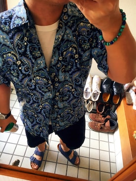 「アイテム（サンダル、ブルー系）」を使った、シマさん（メンズ・151cm）の夏コーディネート