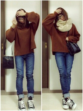 たむきちさん（レディース・159cm）の冬コーディネート