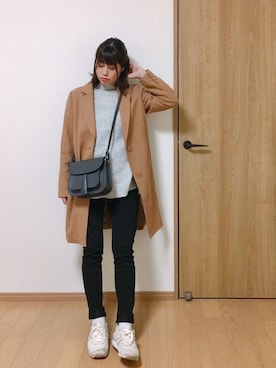 「アイテム（チェスターコート）」を使った、たむきちさん（レディース・159cm・20代）の冬コーディネート