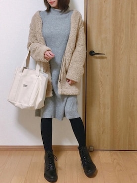 「ボアフリース」｜「アイテム（ワンピース/ドレス）」を使った、たむきちさん（レディース・159cm）の冬コーディネート