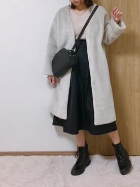 「A.P.C.（アーペーセー）のsac demi-lune 18PC（ショルダーバッグ）」を使った、たむきちさん（レディース・159cm）の冬コーディネート