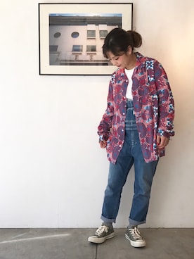 「エクストララージ」｜「アイテム（オールインワン・サロペット）」を使った、アッコさん（レディース・152cm）の春コーディネート