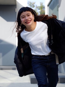 「エクストララージ」｜「アイテム（ダウンジャケット/コート）」を使った、アッコさん（レディース・152cm）の冬コーディネート