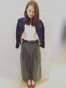 「earth music&ecology（アースミュージックアンドエコロジー）のアイテム（デニムジャケット）」を使った、yuiさん（レディース・161cm）の秋コーディネート