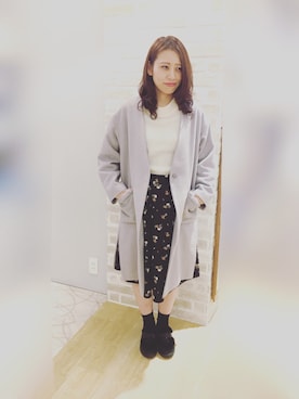 「earth music&ecology（アースミュージックアンドエコロジー）のアイテム（ノーカラージャケット）」を使った、yuiさん（レディース・161cm）の冬コーディネート