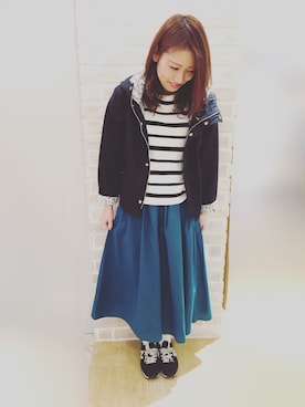 「earth music&ecology（アースミュージックアンドエコロジー）のアイテム（マウンテンパーカー）」を使った、yuiさん（レディース・161cm）の冬コーディネート