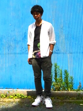 「THE SHOP TK （ザ ショップ ティーケー ）のアイテム（シャツ/ブラウス、ホワイト系）」を使った、Hidenori Hosokawaさん（メンズ・166cm）の夏コーディネート