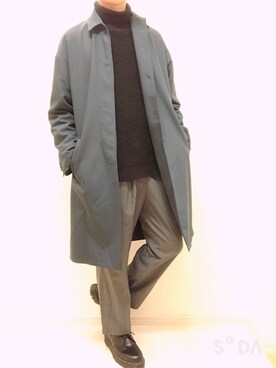 「レイヤードstyle」｜「アイテム（ステンカラーコート）」を使った、ROTOさん（メンズ・182cm）の冬コーディネート
