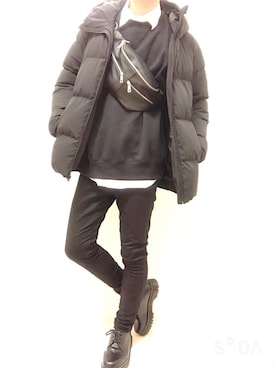 「レイヤードstyle」｜「アイテム（ダウンジャケット/コート）」を使った、ROTOさん（メンズ・182cm）の冬コーディネート
