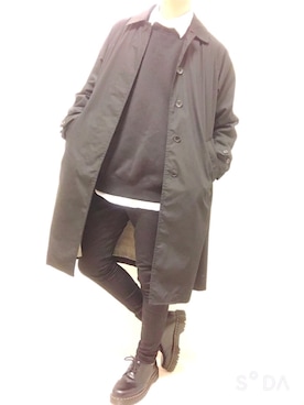 「レイヤードstyle」｜「アイテム（ステンカラーコート）」を使った、ROTOさん（メンズ・182cm）の冬コーディネート