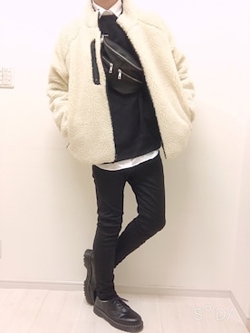 「FREAK'S STORE（フリークスストア）のリバーシブルボアフリースジャケット（ブルゾン）」を使った、ROTOさん（メンズ・182cm）の春コーディネート