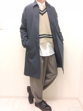 「レイヤードstyle」｜「アイテム（ステンカラーコート）」を使った、ROTOさん（メンズ・182cm）の春コーディネート