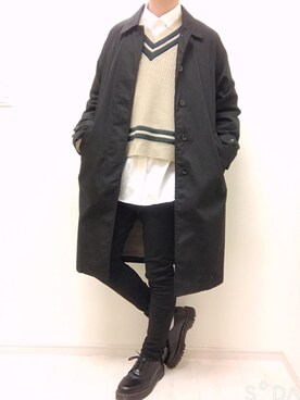 「レイヤードstyle」｜「アイテム（ステンカラーコート）」を使った、ROTOさん（メンズ・182cm）の春コーディネート