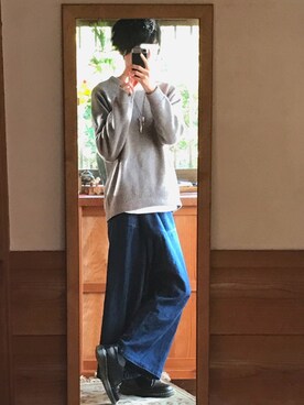 「hatra（ハトラ）のアイテム（パンツ）」を使った、優さん（メンズ・173cm）の冬コーディネート