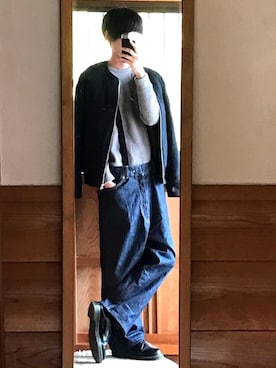「肩掛け」｜「アイテム（ブルゾン）」を使った、優さん（メンズ・173cm）の春コーディネート