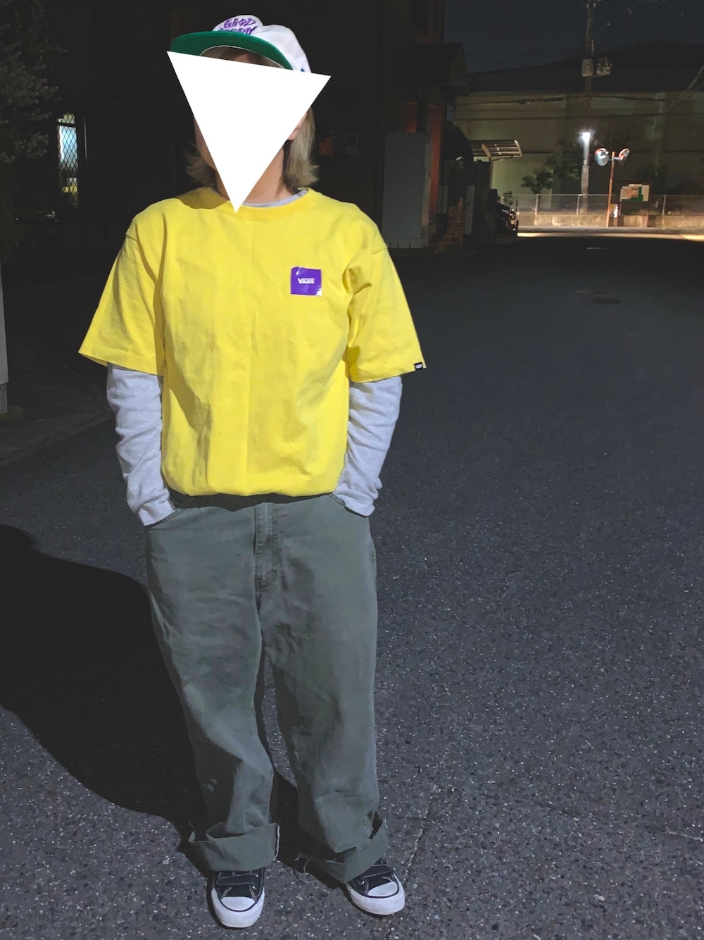 「やっぱりストリートが好き、ストリート系、ストリート女子、重ね着、VANS、the good company、Dickies、converse」｜「usedのアイテム（パンツ、グリーン系）」を使った、AKIRAさん（レディース・153cm）の秋コーディネートの1枚目の写真