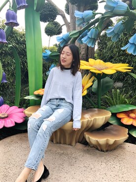 「H&M（エイチ・アンド・エム）のアイテム（ニット/セーター、ブルー系）」を使った、西恩下次再见_SYさん（レディース）の冬コーディネート