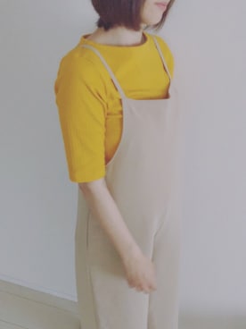 「GU（ジーユー）のアイテム（サロペット/オーバーオール、ベージュ系）」を使った、 shaoさん（レディース・167cm）の夏コーディネート