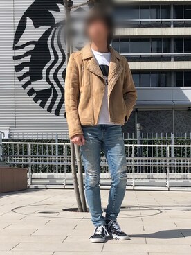 ライダースジャケット ベージュ系 を使ったメンズ人気ファッションコーディネート Wear