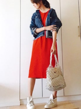 「Casselini（キャセリーニ）の【Casselini(キャセリーニ)】メタリックネットトートバッグ（トートバッグ）」を使った、NAnaさん（レディース・158cm）の春コーディネート
