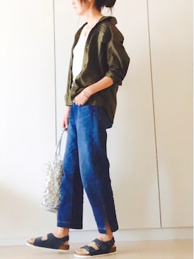 「Casselini（キャセリーニ）の【Casselini(キャセリーニ)】メタリックネットトートバッグ（トートバッグ）」を使った、NAnaさん（レディース・158cm）の春コーディネート