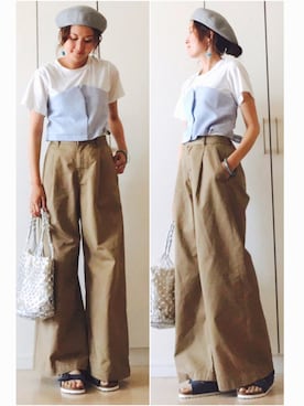 「Casselini（キャセリーニ）の【Casselini(キャセリーニ)】メタリックネットトートバッグ（トートバッグ）」を使った、NAnaさん（レディース・158cm）の春コーディネート