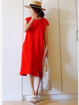 「Casselini（キャセリーニ）の【Casselini(キャセリーニ)】メタリックネットトートバッグ（トートバッグ）」を使った、NAnaさん（レディース・158cm）の夏コーディネート