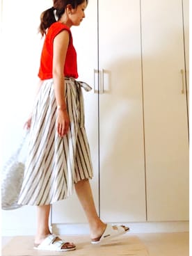 「Casselini（キャセリーニ）の【Casselini(キャセリーニ)】メタリックネットトートバッグ（トートバッグ）」を使った、NAnaさん（レディース・158cm）の夏コーディネート