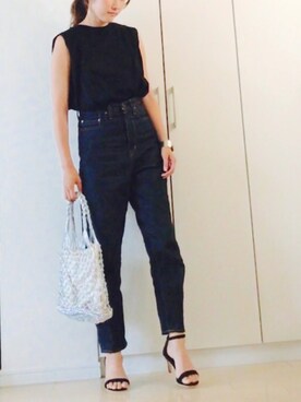 「Casselini（キャセリーニ）の【Casselini(キャセリーニ)】メタリックネットトートバッグ（トートバッグ）」を使った、NAnaさん（レディース・158cm）の夏コーディネート