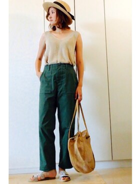 「STUDIOUS（ステュディオス）のアイテム（チノパンツ）」を使った、NAnaさん（レディース・158cm）の夏コーディネート