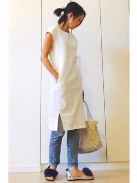 「JEANASIS（ジーナシス）のアイテム（サンダル）」を使った、NAnaさん（レディース・158cm）の夏コーディネート