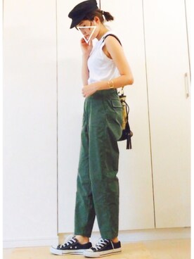「STUDIOUS（ステュディオス）のアイテム（チノパンツ）」を使った、NAnaさん（レディース・158cm）の夏コーディネート