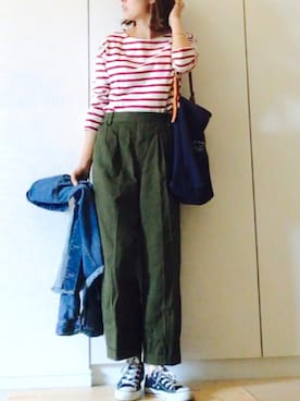 「カーキパンツ」｜NAnaさん（レディース・158cm）の秋コーディネート