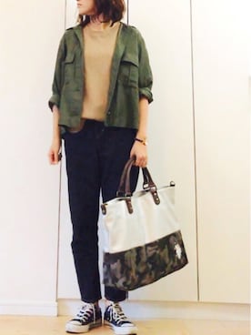 「迷彩」｜「アイテム（パンツ）」を使った、NAnaさん（レディース・158cm）の秋コーディネート