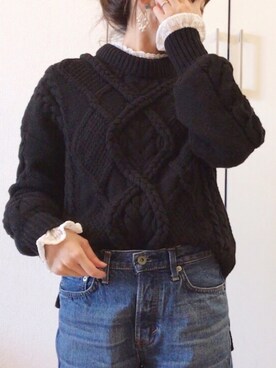 「おおぶりピアス」｜「アイテム（ニット/セーター）」を使った、NAnaさん（レディース・158cm）の冬コーディネート