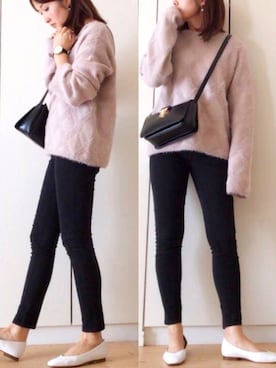 「AZUL by moussy（アズールバイマウジー）のストレッチツイルスキニーパンツ（その他パンツ）」を使った、NAnaさん（レディース・158cm）の冬コーディネート